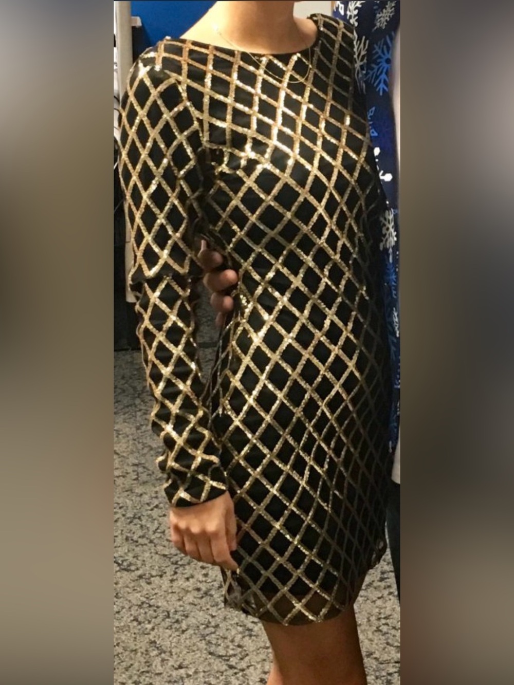 Forever 21 Black Mini Dress with Gold Lattice Beading